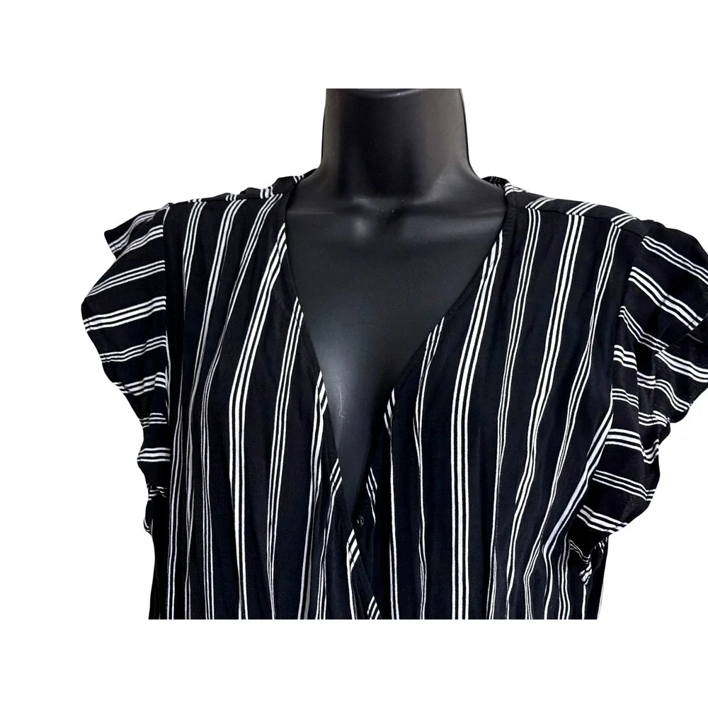 Loft Womens Black White Striped Ruffle Wrap Romper Sleeveless Size S - Picture 2 of 9